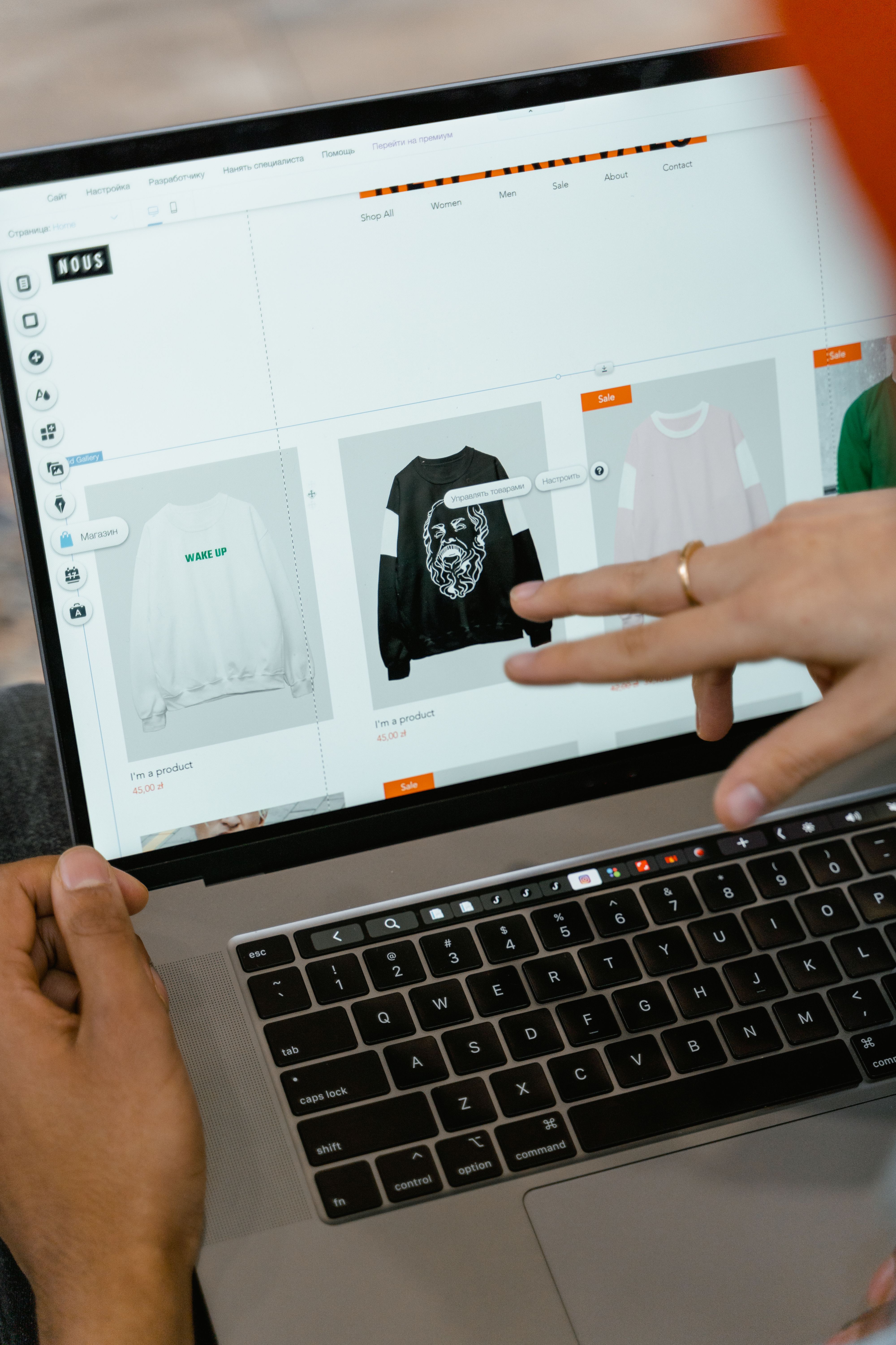 E-commerce storefront interface on a monitor