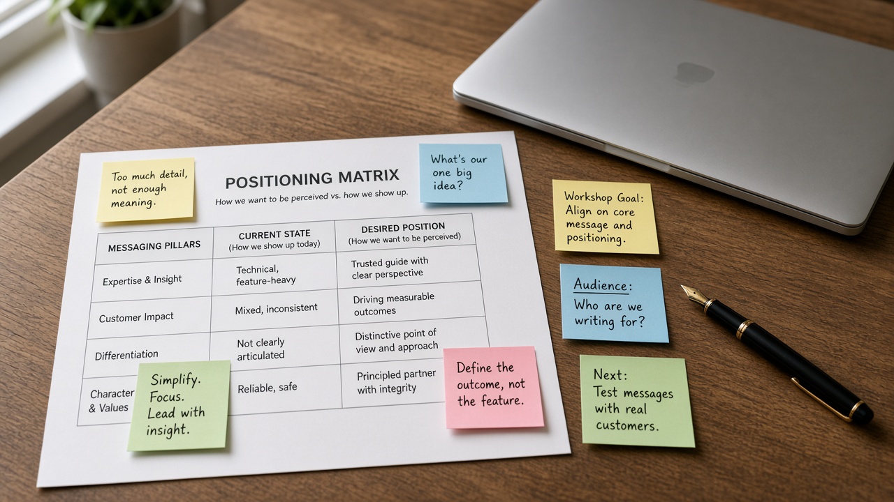 Positioning workshop materials on a desk
